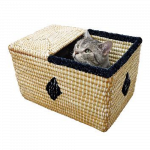 Doggyman Japanese Woven Cat Basket Bed With Denim Fabric