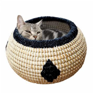Doggyman Japanese Woven Cat Pot Bed With Denim Fabric